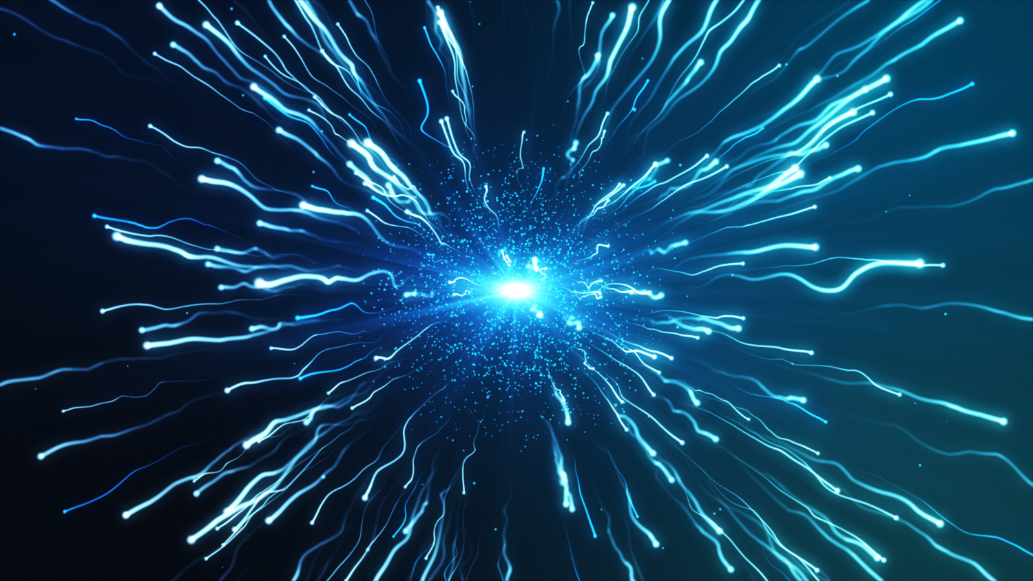 A large blue explosion particles under a microscope