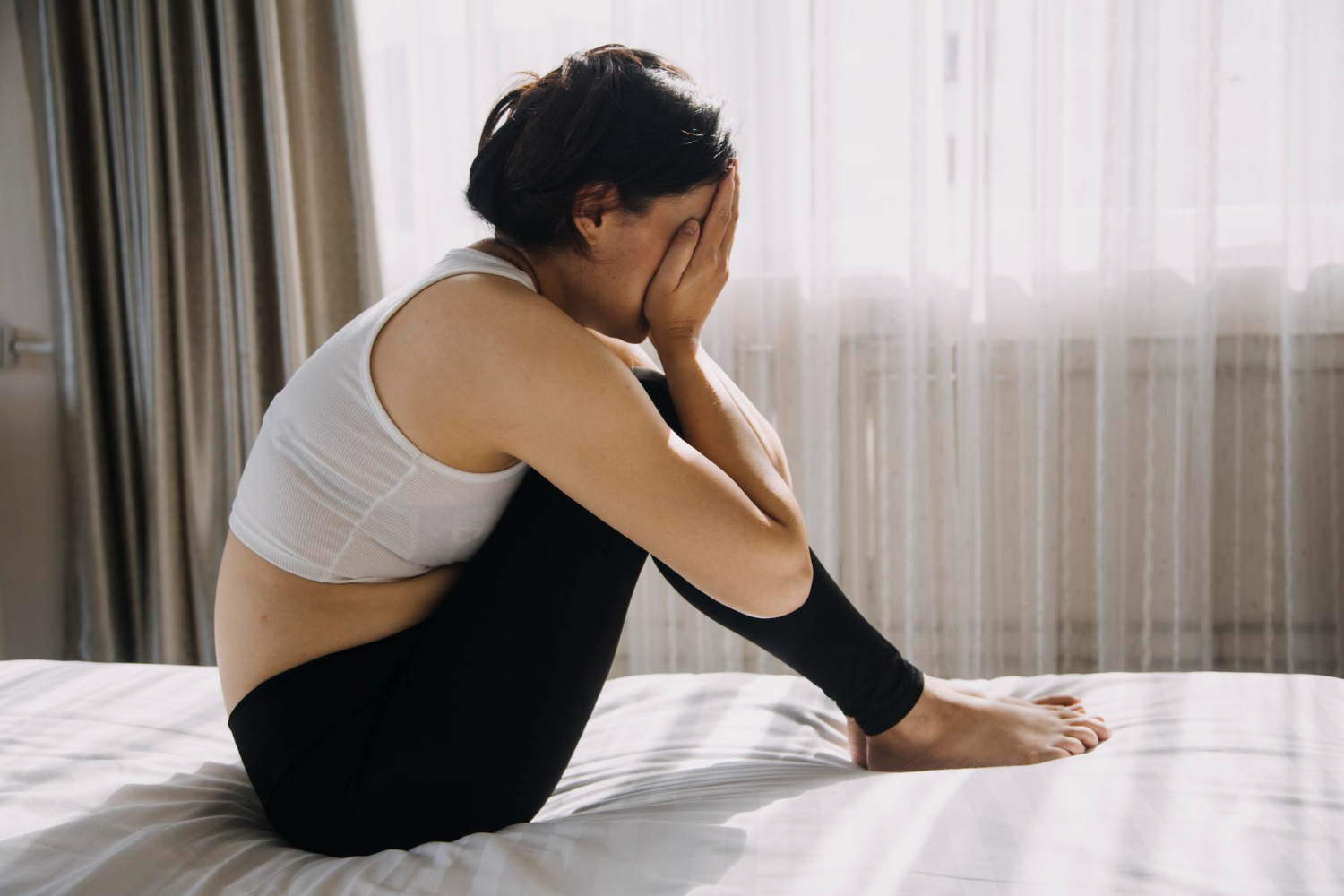 Woman sit Depression and anxiety Copy space