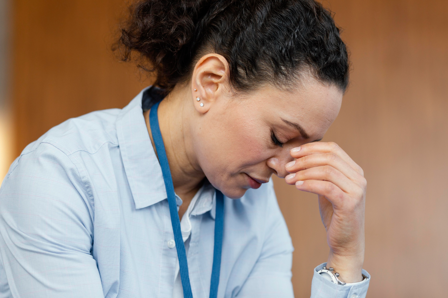 Close up stressed woman in therapy