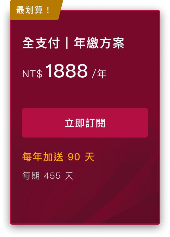 全支付年繳方案 1788/年
