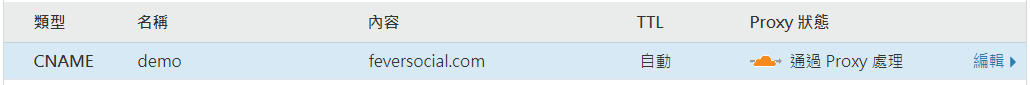 儲存後，下方DNS紀錄中會多一筆CNAME的紀錄