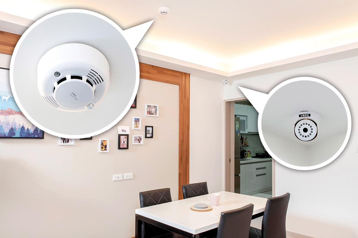 餐廳裝設紅外線攝影機與無線煙霧偵測器，發生火災時可立即發出警報。