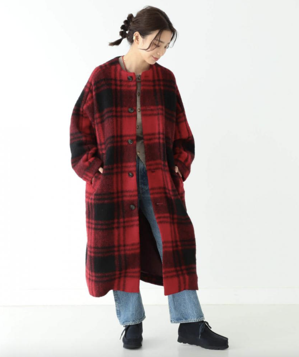 BEAMS BOY
女裝格紋無領大衣