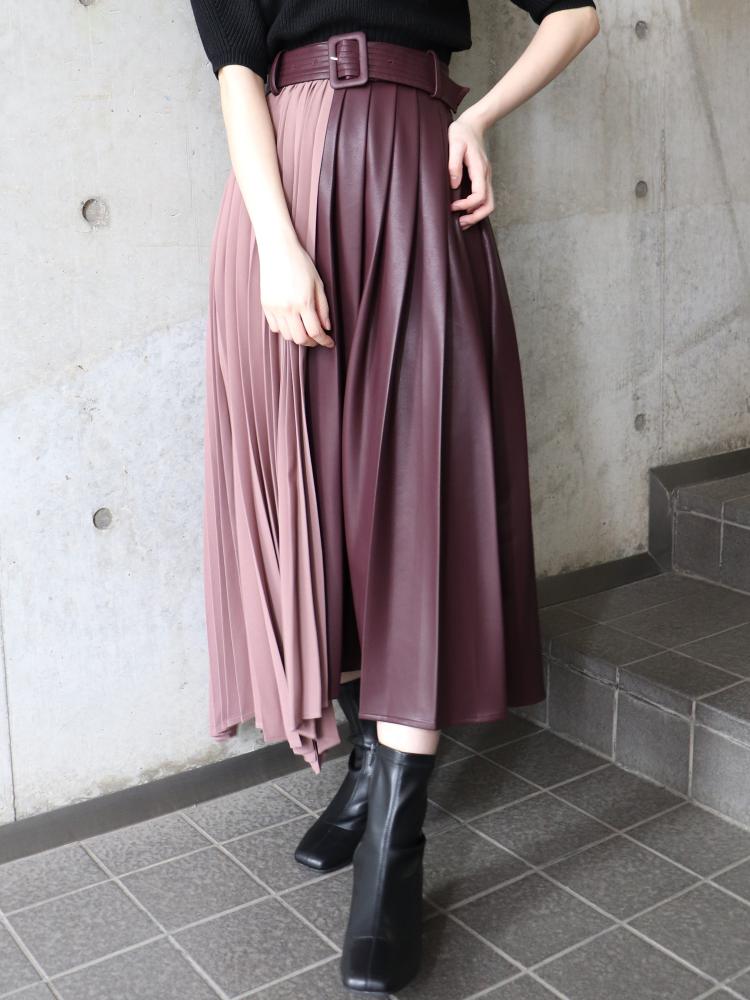 MURUA
皮質拼接斜裁百褶長裙