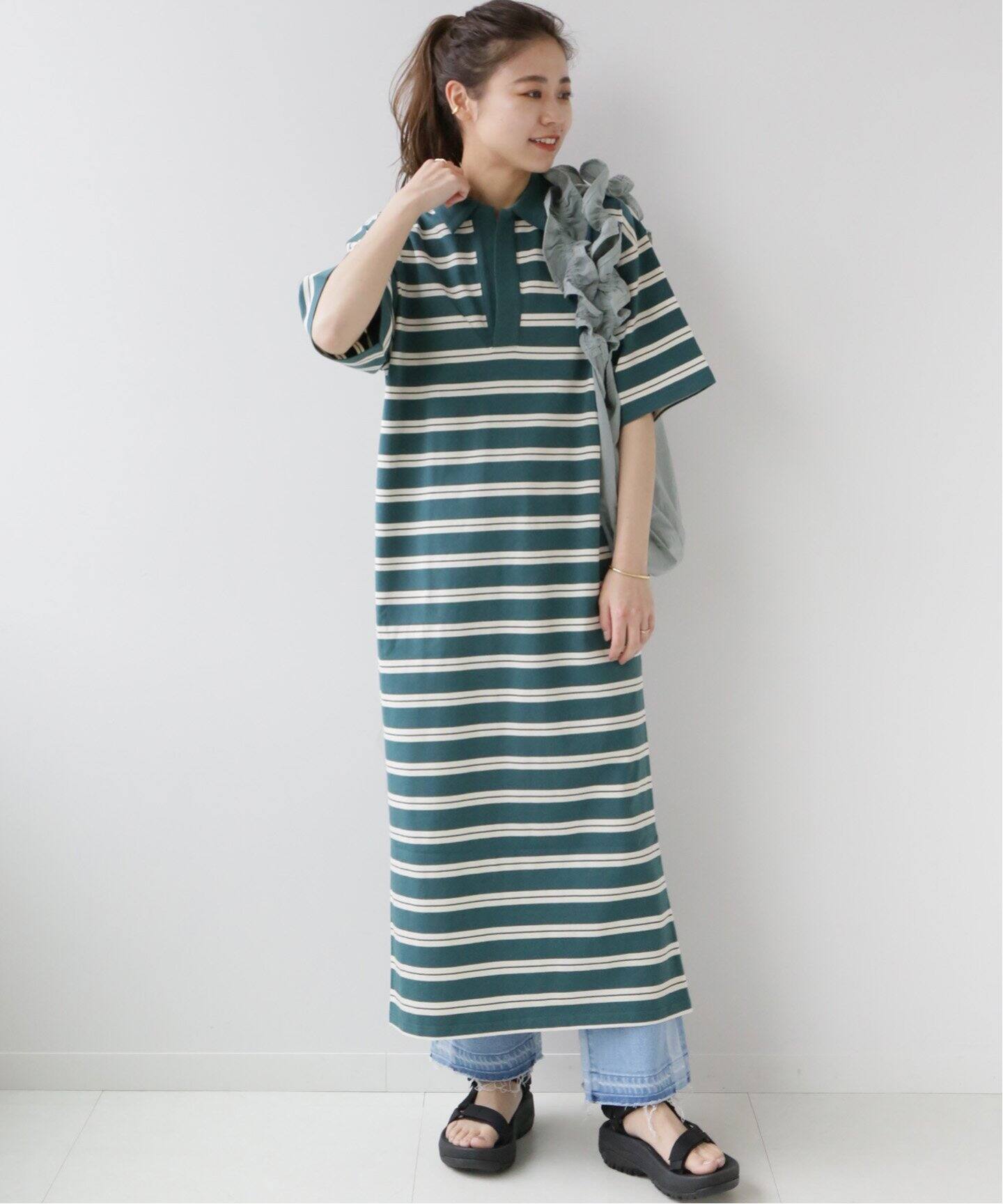 【JS relume】撞色條紋POLO領洋裝
