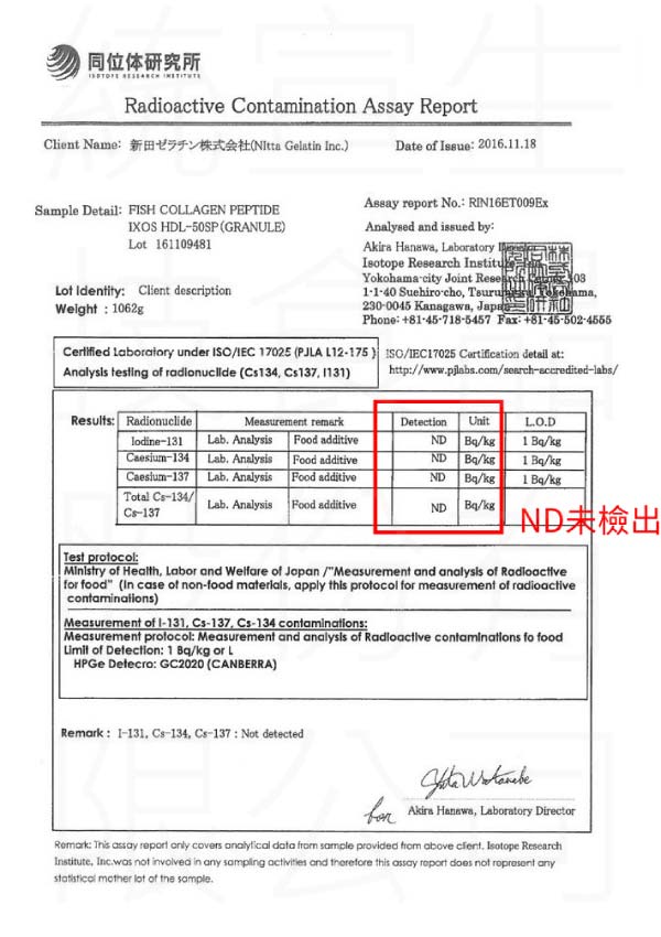 膠原蛋白輻射檢驗報告 膠原蛋白無輻射檢驗報告