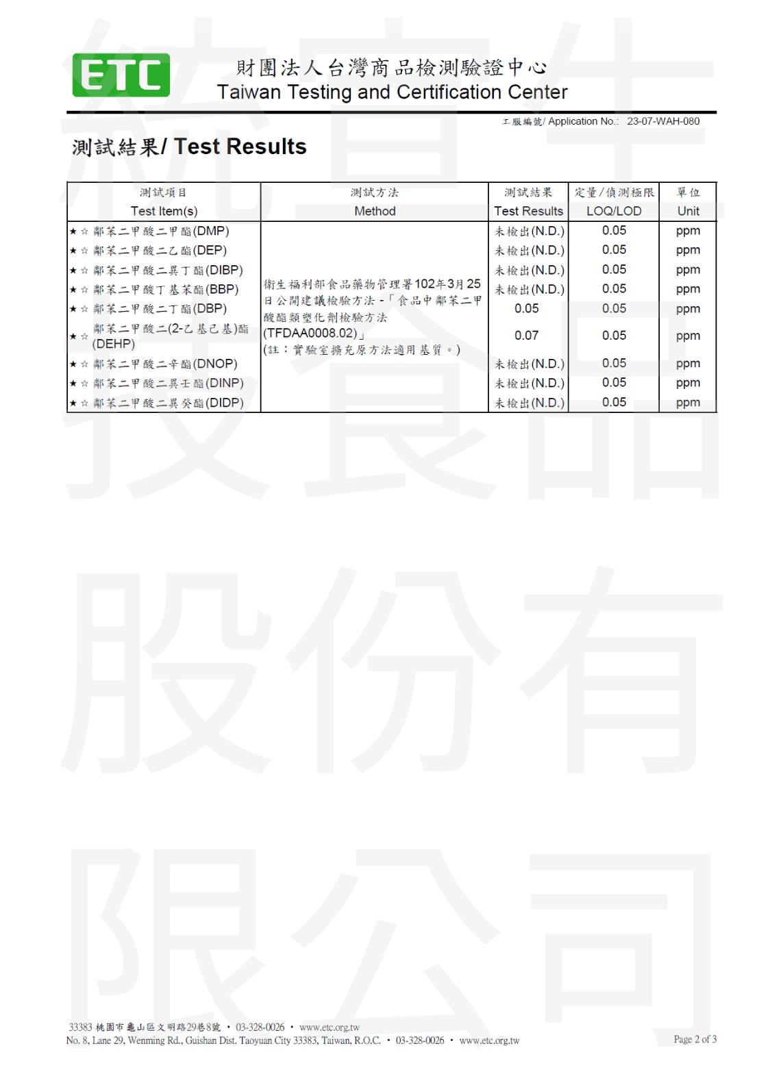 「膠原蛋白NMN米賽洛美」塑化劑檢驗報告2