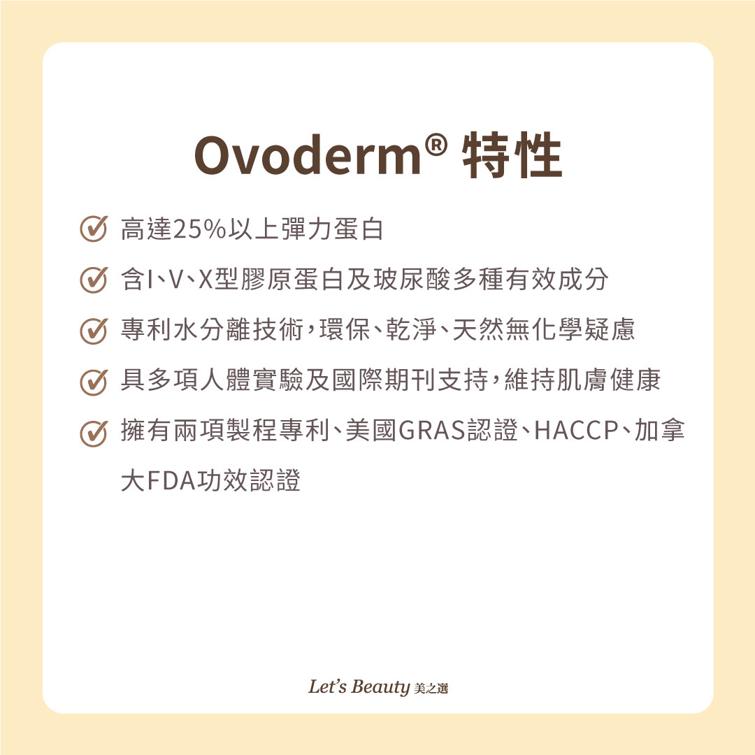 素食蛋殼膜膠原蛋白萃取的特性圖：高達25%以上的彈力蛋白、22%膠原蛋白