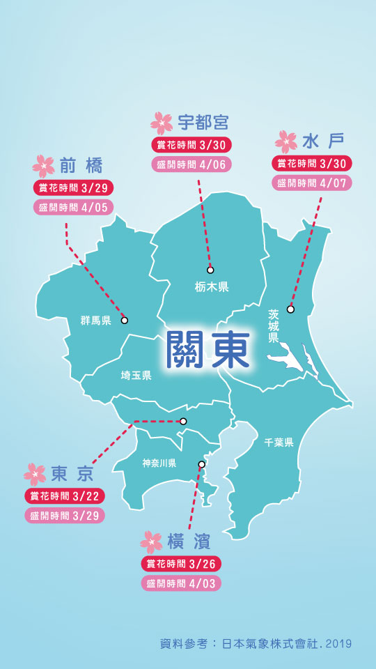 日本關東地區賞櫻地圖